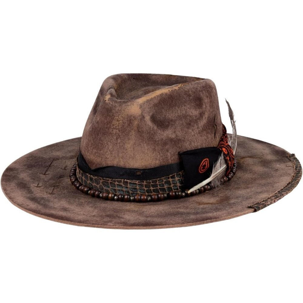 Unisex Crocodile Coffee Western With Feather & Band Detail Classic Cowboy Hat